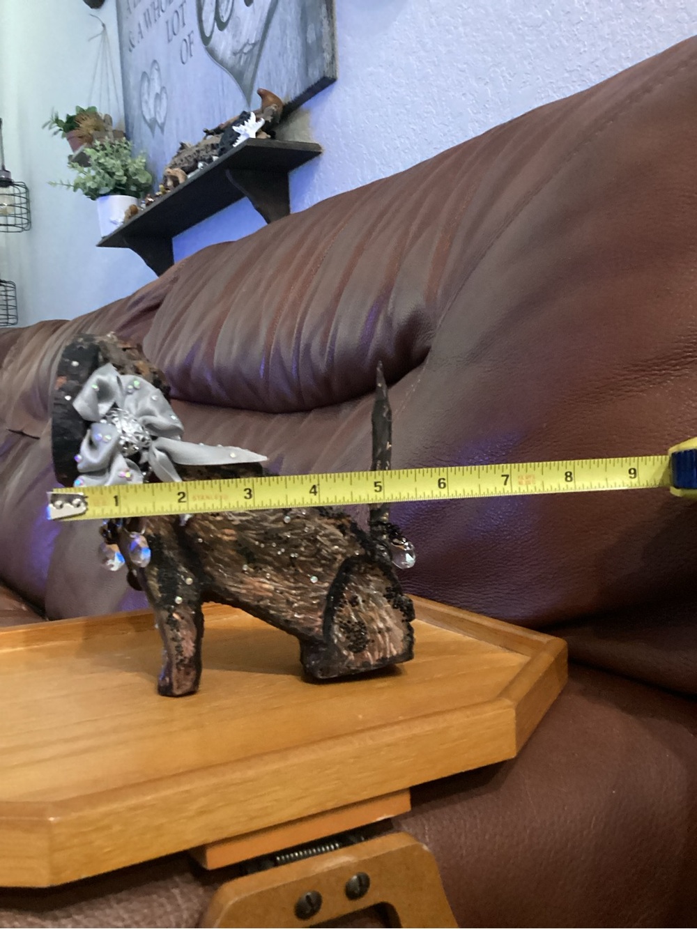 Handcrafted From Tree Bark Decorative Brown Dog Figurine with Crystal Accents - Picture 8 of 8